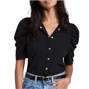 Nation LTD Anthropologie Ennis Black Puff Sleeve Workshirt Top - XS